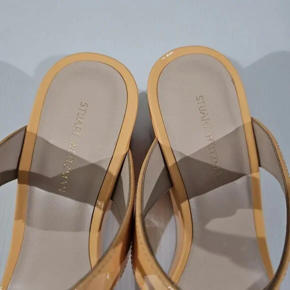 Stuart Weitzman Ave Strap 75 Wedge Sandal Womens 8 Mango Orange Leather NEW - Picture 7 of 12